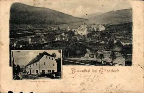 Ak Blauenthal Eibenstock im Erzgebirge, Gesamtansicht mit Umgebung, Gasthof zur Forelle