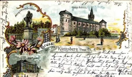 Litho Kaliningrad Königsberg Ostpreußen, Schloss, Herzog Albrecht Denkmal, Stadttheater