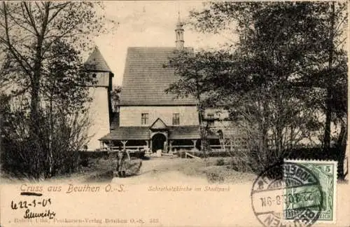 Ak Bytom Beuthen Oberschlesien, Schrotholzkirche im Stadtpark