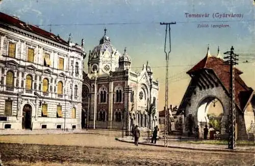 Judaika Ak Temesvár Timișoara Temeswar Rumänien, Zsido templom, Blick auf die Synagoge