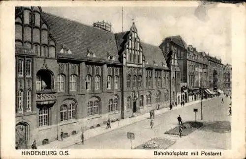 Ak Zabrze Hindenburg Oberschlesien, Bahnhofsplatz, Post