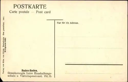 Ak Baden Baden am Schwarzwald, Grossherzogin-Luise-Haushaltungsschule, Viktoriapensionat