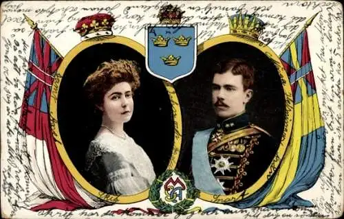 Passepartout Wappen Ak König Gustav VI. Adolf von Schweden, Prinzessin Margaret von Connaught