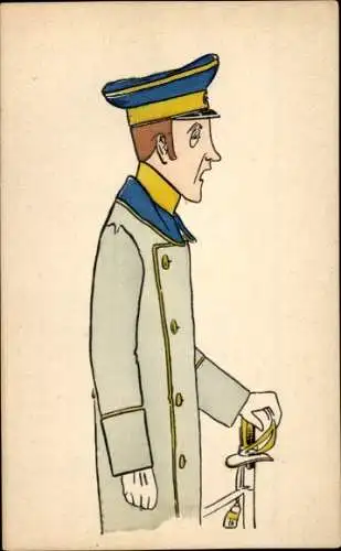 Ak Soldat in Uniform, Karikatur, Schwert