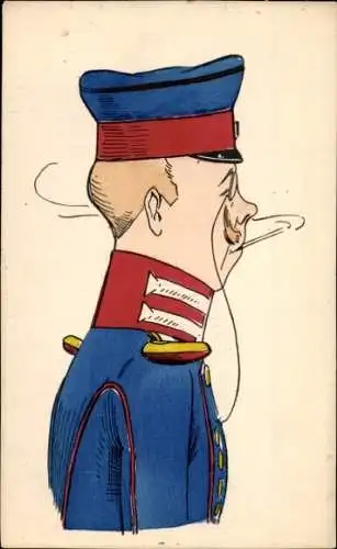 Ak Soldat in Uniform, Karikatur, Monokel