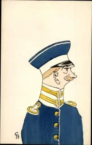 Künstler Ak Soldat in Uniform, Karikatur, Mütze