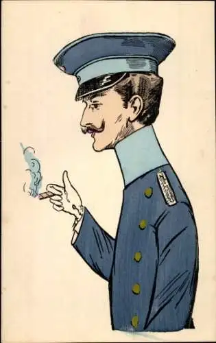 Ak Soldat in Uniform, Karikatur, Zigarette