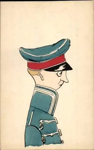 Ak Soldat in Uniform, Karikatur, Schirmmütze