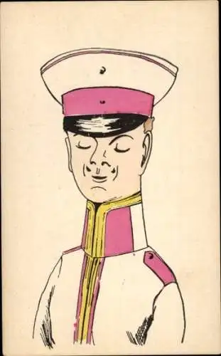 Ak Soldat in Uniform, Karikatur, Geschlossene Augen