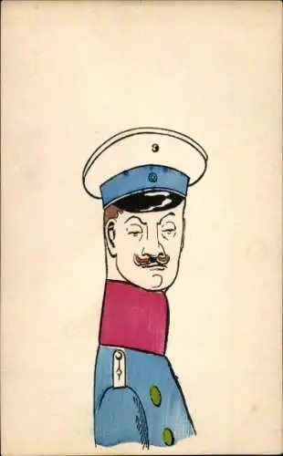 Ak Soldat in Uniform, Karikatur, Schnurrbart