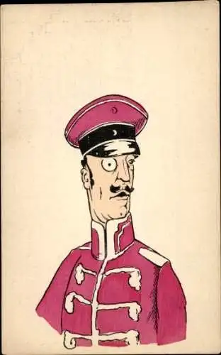 Ak Soldat in Uniform, Karikatur, Monokel