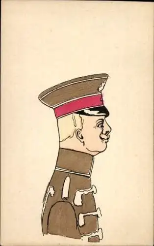 Ak Soldat in Uniform, Karikatur, Mütze, Schnurrbart