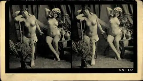 Stereo Foto Erotik, Frauenakt, zwei Frauen, sitzend