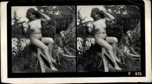 Stereo Foto Erotik, Frauenakt, in der Natur sitzend