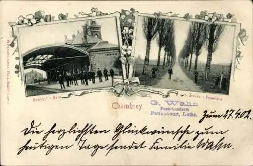 Ak Chambrey Lothringen Moselle, Grenze, Bahnhof