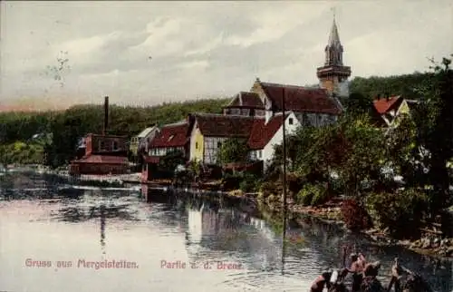 Ak Mergelstetten Heidenheim an der Brenz, Häuser, Kirche, Fluss