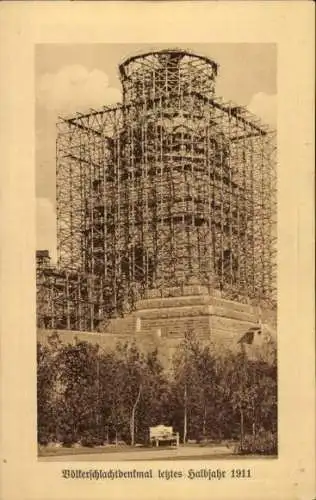 Ak Leipzig in Sachsen, Völkerschlachtdenkmal, Baustelle, 1911