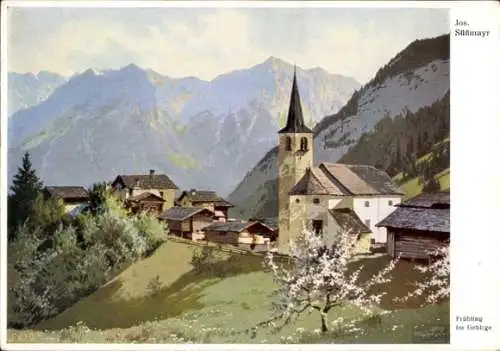 Künstler Ak Süßmayr, Josef, Frühling im Gebirge, Kirche