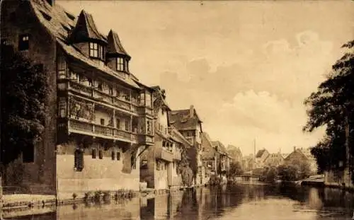 Ak Nürnberg in Mittelfranken, Alte Häuser an der Pegnitz