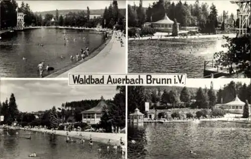 Ak Brunn Auerbach im Vogtland, Waldbad, HO Gaststätte