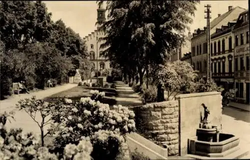 Ak Markneukirchen im Vogtland, Teilansicht, Brunnen, Parkanlage