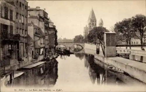 Ak Metz Moselle, Le Bain des Roches - Cap