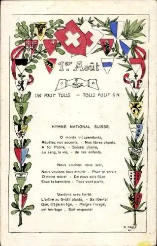 Lied Künstler Ak Hymne National Suisse, Wappen der schweizerischen Kantone