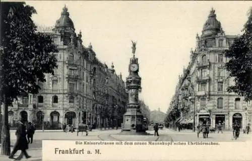 Ak Frankfurt am Main in Hessen, Kaiserstraße mit dem Mannskopfschen Uhrtürmchen