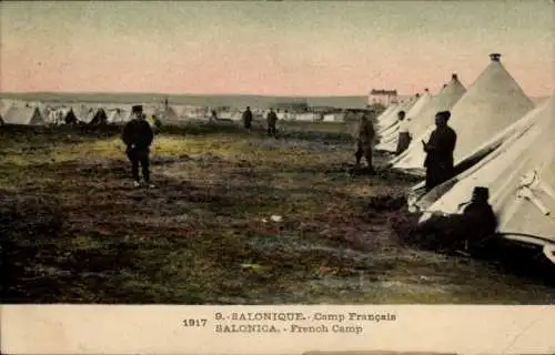 Ak Thessaloniki Griechenland, Französische Soldatenlager, Zelte, 1916