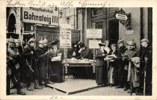 Ak Magdeburg, Hauptbahnhof, Bahnhofsmission, deutsche Soldaten, Vaterländischer Frauenverein