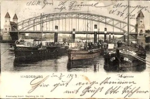 Ak Magdeburg an der Elbe, Königsbrücke, Schiffe