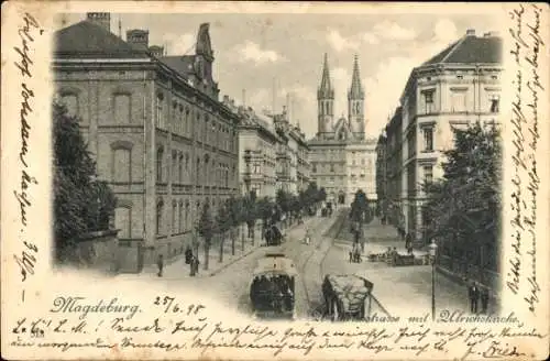 Mondschein Ak Magdeburg an der Elbe, Wilhelmstraße, Ulrichskirche