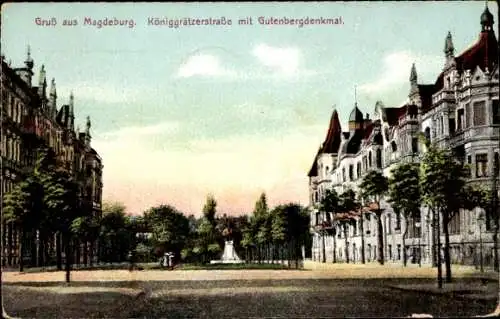 Ak Magdeburg an der Elbe, Königgrätzer Straße, Gutenbergdenkmal