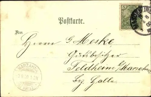 Litho Magdeburg in Sachsen Anhalt, Stadttheater, Elbe mit Dom, Denkmal