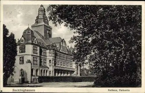 Ak Recklinghausen im Ruhrgebiet, Rathaus, Parkseite