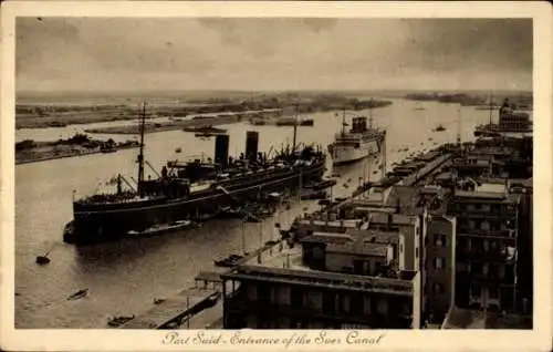 Ak Port Said Ägypten, Eingang des Suezkanals, Blick auf den Suezkanal, Dampfer