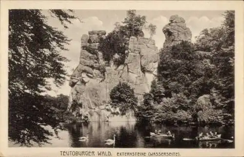 Ak Horn Bad Meinberg im Teutoburger Wald Westfalen, Externsteine, Wasserseite, Schwäne, Boote