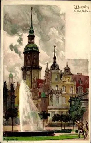 Künstler Ak Kley, Heinrich, Dresden Altstadt, Kgl. Schloss, Fontaine