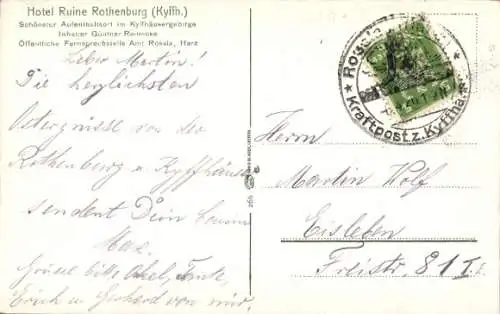Ak Steinthaleben Kyffhäuserland in Thüringen, Rothenburg, Bismarck-Turm, Hotel Ruine Rothenburg
