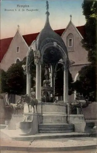 Ak Kempten im Allgäu Schwaben, Brunnen, St, Maugkirche