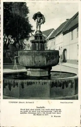 Ak Teterow Mecklenburgische Schweiz, Hechtbrunnen, Inschrift von P. Warnke, Wilh. Wandschnieder