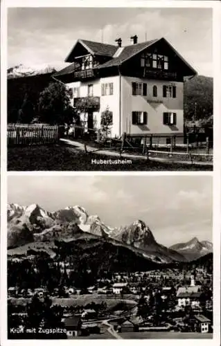 Ak Krün in Oberbayern, Panorama, Zugspitze, Hubertusheim