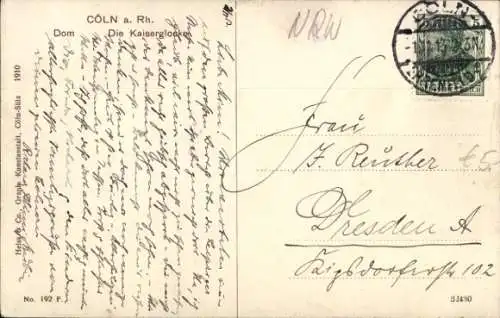 Ak Köln am Rhein, Dom, Kaiserglocke