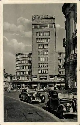 Ak Essen im Ruhrgebiet, Deutschlandhaus, Autos