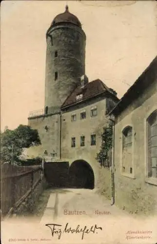 Ak Bautzen in der Lausitz, Straßenpartie mit Blick auf das Neutor