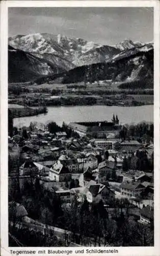 Ak Tegernsee in Oberbayern, Gesamtansicht, Blauberge, Schildenstein