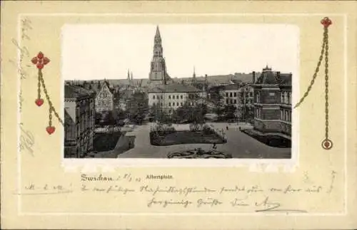 Passepartout Ak Zwickau in Sachsen, Albertplatz, Kirche