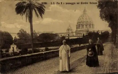 Ak Roma Rom Lazio, Pio X a passeggio nei Giardini Vaticani