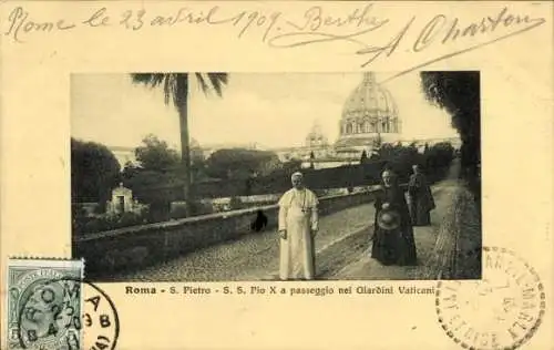 Passepartout Ak Vatikan Rom Lazio, Pio X a passeggio nei Giardini