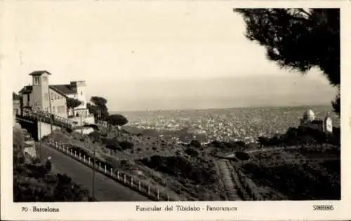 AK Barcelona Katalonien Spanien, Tibidabo-Standseilbahn, Panorama